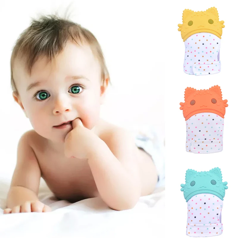 

Newborn Baby Gloves Silicone Baby Mitt Teething Mitten Teething Glove Candy Wrapper Sound Teether