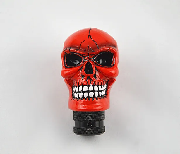 Universal Car Manual Shift Gear Knob Stick Shifter Wicked Skull Resin Craft Red