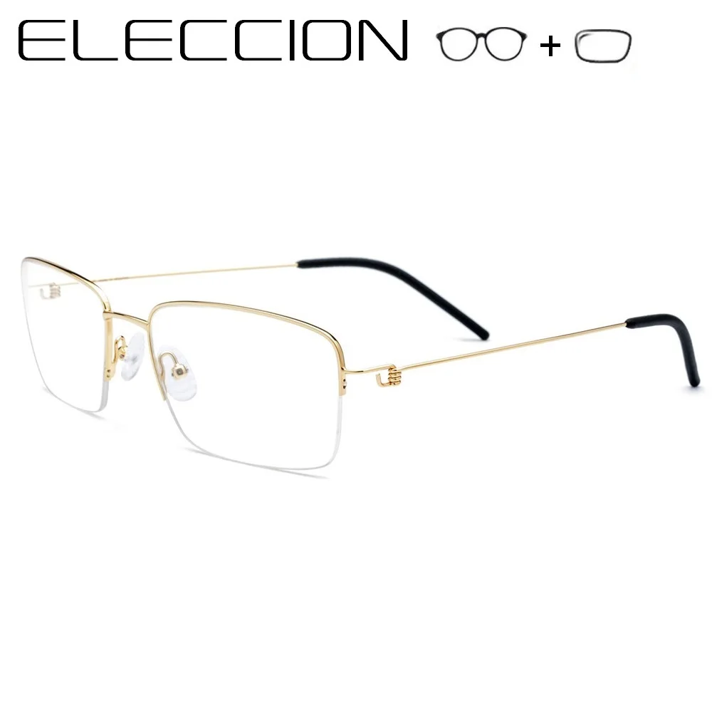 

ELECCION Titanium Myopia Prescription Glasses High Quality Eyeglass Frame Men Half Screwless Eyewear Optical Spectacles Denmark