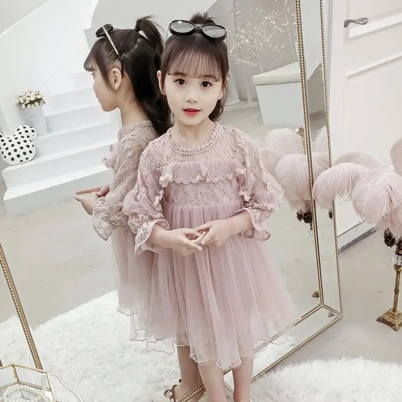 

Baby Girl Dress Spring Autumn Lace Mesh Spliced Girls Princess Party Dresses Korean Elegant Fashion Kids Clothes Vestido Y755