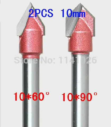 2PCS(60 Degree + 90 Degree) Shank-6mm Width-10mm, V Groove Woodworking Tool Sets, Engraving Bits on mdf acrylic 3D CNC Router