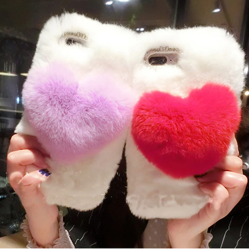 

Handmade Rex Rabbit Full Furry Animal Hair Phone Case Love for Oneplus 7 1+7 Pro 6 Oneplus 5T Soft Warm Real Rabbit Fur Autumn