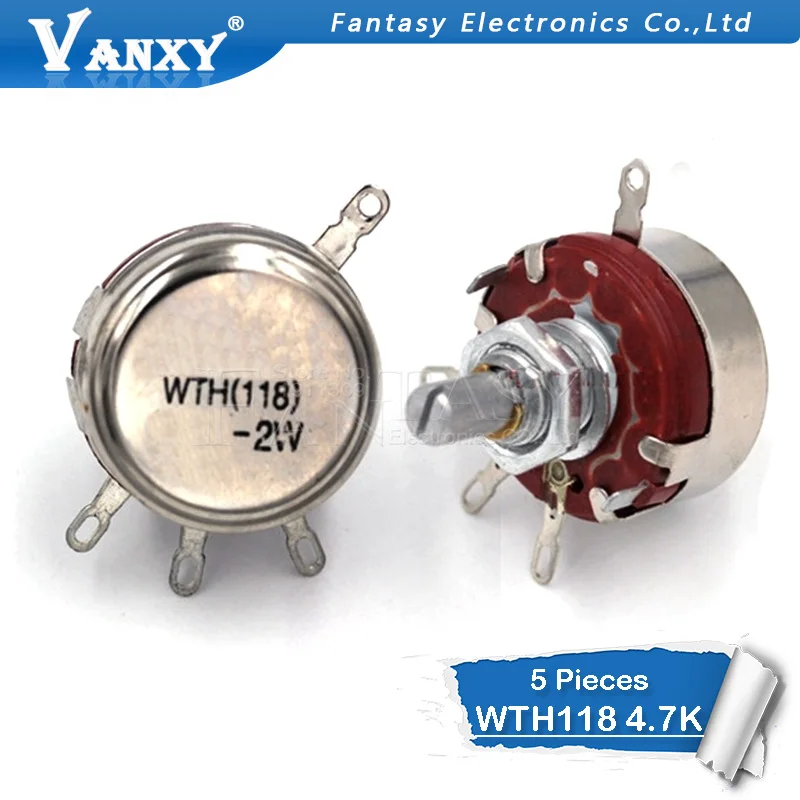 5PCS WTH118 2W 1A Potentiometer 4.7k ohm WTH118 2W 4K7 Round Shaft