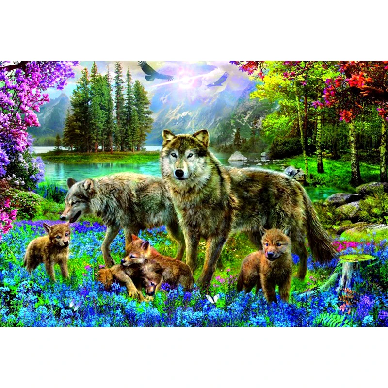 

Full Square/Round Drill 5D DIY Diamond Painting "Wolf Family Forest" 3D Embroidery Cross Stitch Mosaic Rhinestone Decor Gift