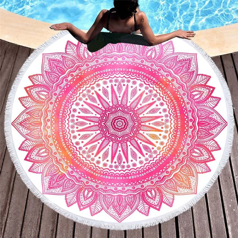Перья Кисточкой Мандала гобелен в стиле бохо круглое пляжное полотенце розовый и синий Toalla солнцезащитное покрывало богемный Коврик для йоги