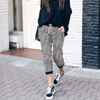 

Fashion Sexy Leopard Printed Pencil Pants Women Clothes Casual Loose Drawstring Lace Up Sweat Pants Straight Trousers Streetwear