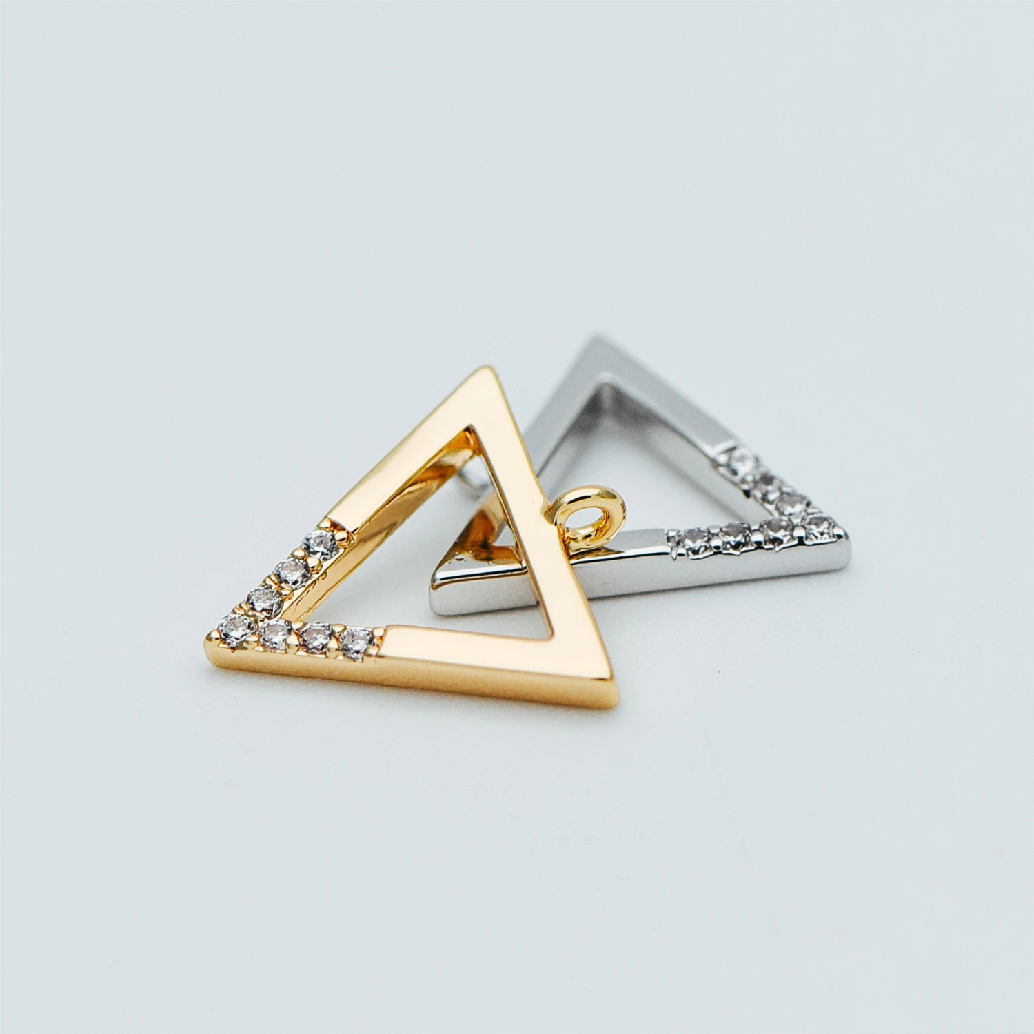 

10pcs Gold/ Silver tone Triangle Charms 12mm, CZ Paved Geometric Pendants, Real Gold/ Rhodium plated Brass (GB-621)