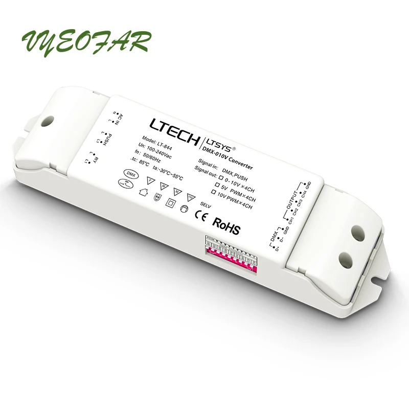 

LTECH Led DMX to 0-10V 10V PWM Converter 100-240V AC DMX/RDM, PUSH DIM 0-10V 5V 10V PWM 4 Channel Output Dimming Driver Module