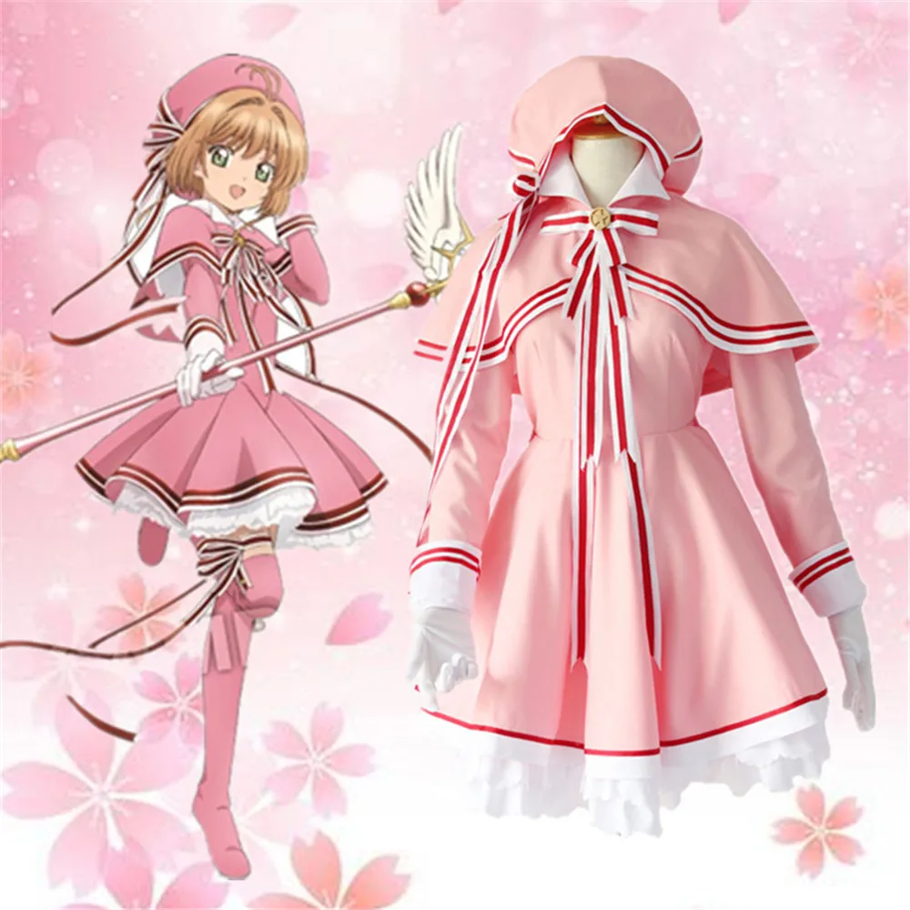 Sakura Cardcaptor: Tarjeta clara Sakura Kinomoto Rosa lolita vestido Cosplay traje personalizado-hecho para Navidad purim Cosplay disfraz _ - AliExpress