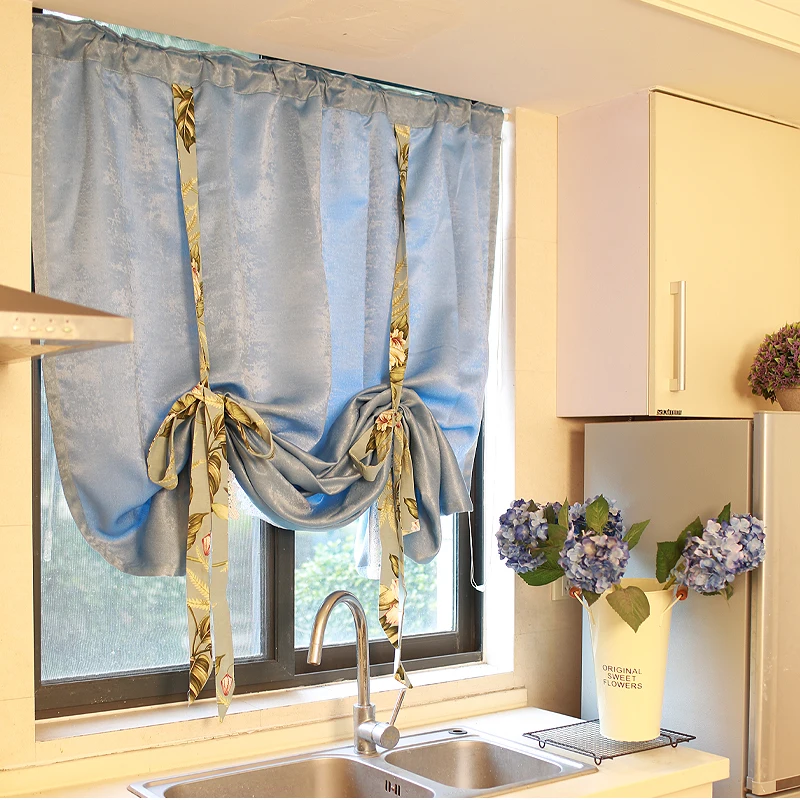 Clearance!Blue Velvet Fabric Blending Lacing Curtain Home Decorative