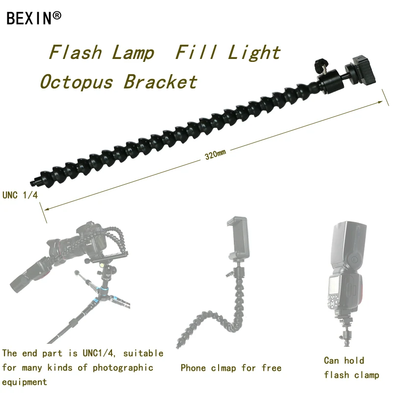 

BEXIN Flexible Flash Clamp Bracket Support Adjustable Neck With 1/4 Screw camera flash bracket&Mini Ball Head for DSLR Camera