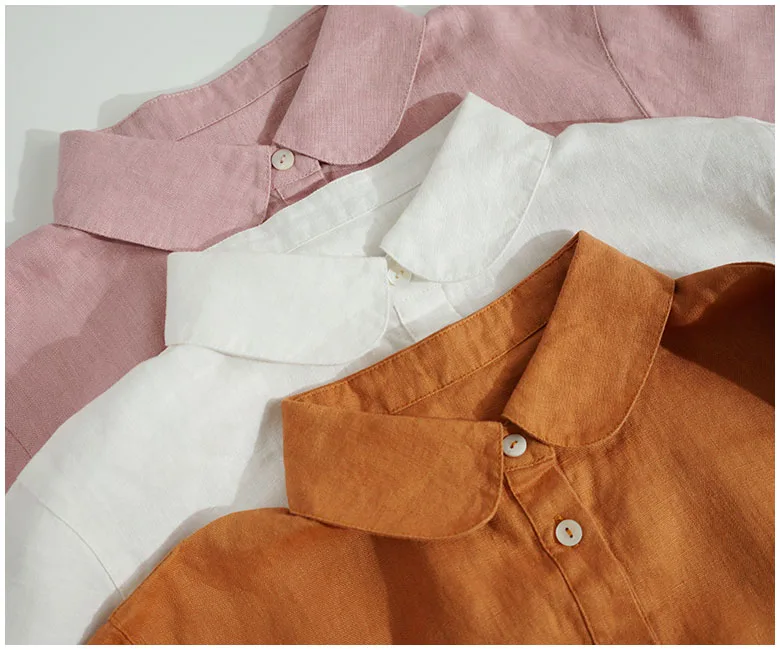 Весна осень женские свободные универсальные мягкие удобные льняные рубашки розовый белый оранжевый