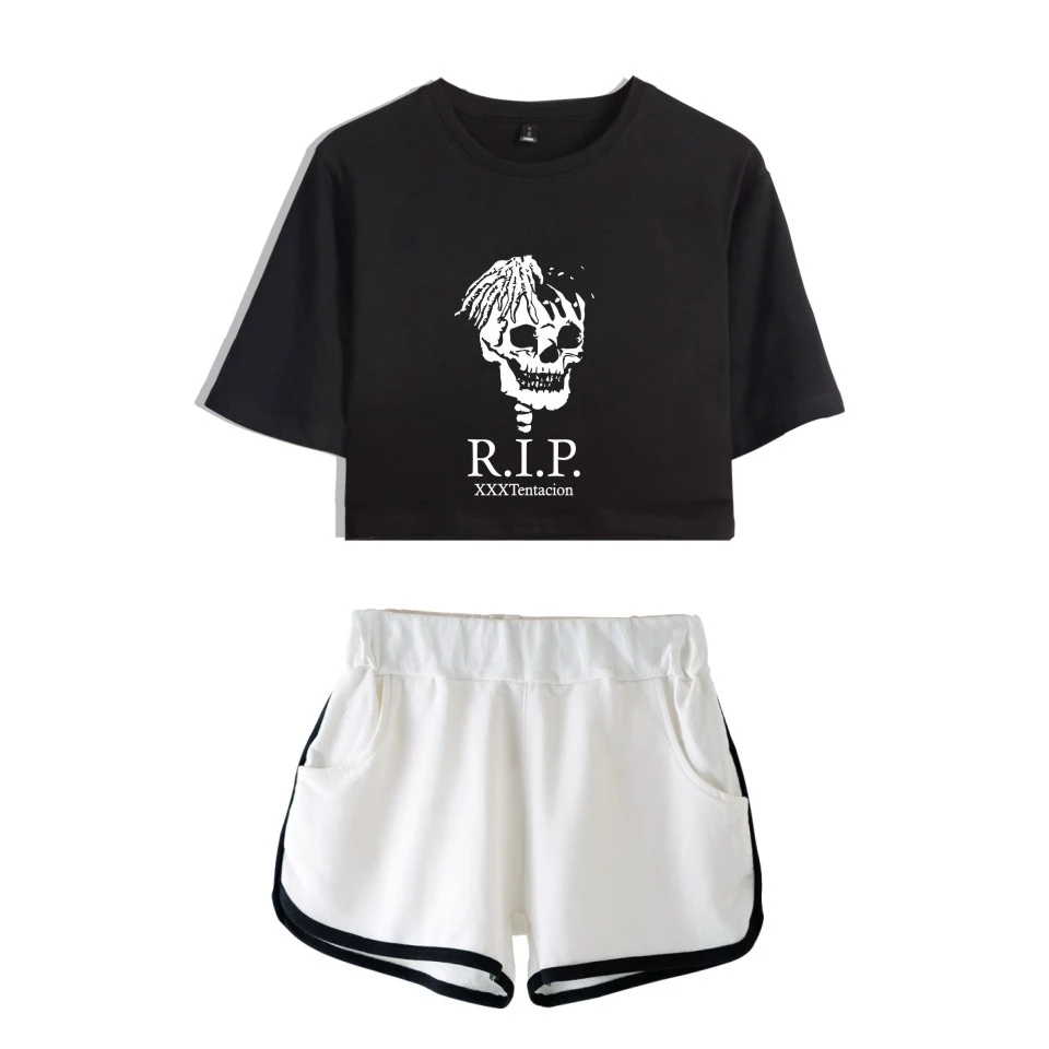 

xxxtentacion Ladies Printed Women Sets New Album Oversize Navel short sleeve and Short Pants O-neck Summer Set XXS-2XL