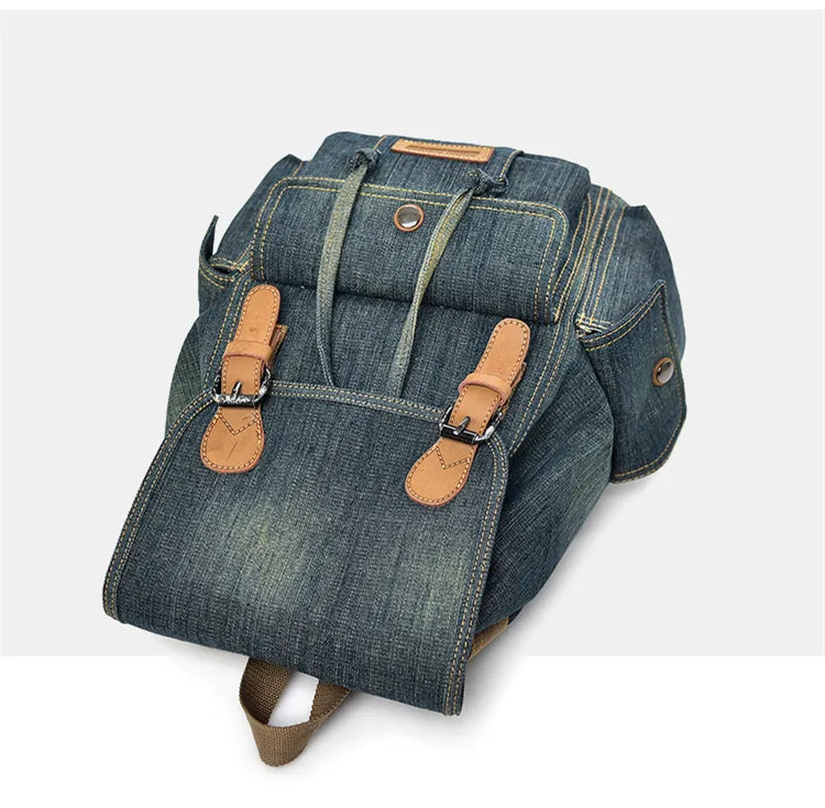 Micom Vintage Denim Backpack Women Mens Backpacks for Travelling School Bags For Teenagers Girls Large Capacity Drawstring Belts (20)