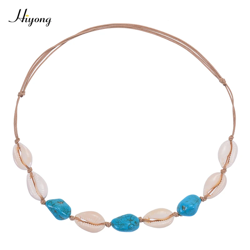 

Shell Choker Necklace Bohemia Cowrie Shell Necklace Turquoises Stone Beaded Seashell Necklaces Summer Beach Jewelry for Women