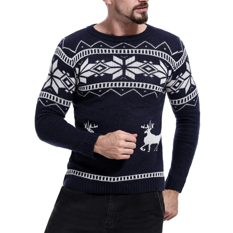 Mens causal o neck Christmas sweater fashion deer print Autumn Winter Pullover Knitted Jumper sweaters Slim Men Clothes