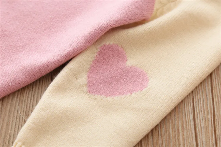 Fanfiluca Toddler Girls Sweaters Fake two Piece Heart  Outerwear Children Round Collar Pullovers Baby Girl Cotton Knit Sweaters0008