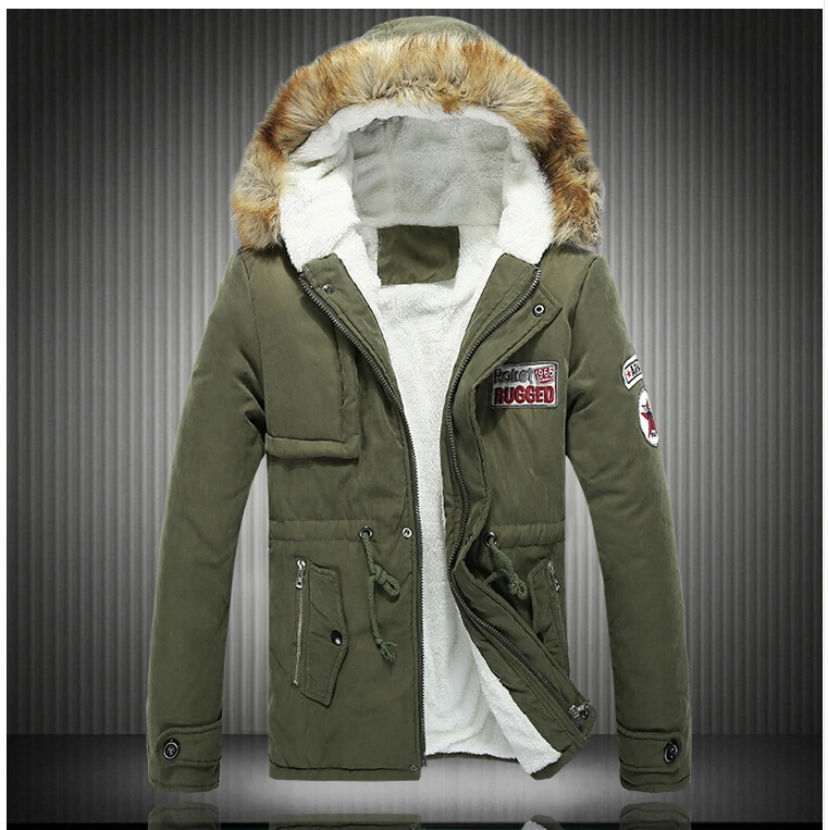 Winter Casual Canada Mens fur collar coat army green