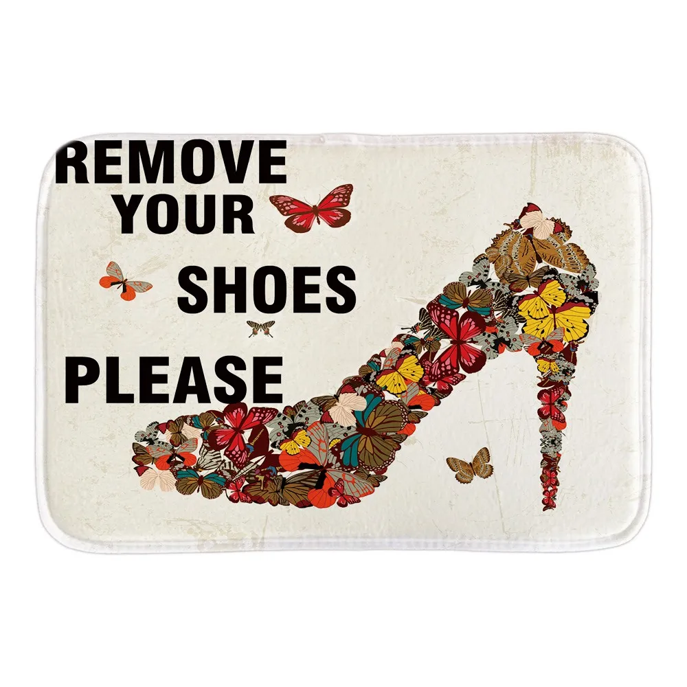 Remove Your Shoes Please Doormat Cartoon Butterfly High Heel Decor Door Mats For Home Indoor Outdoor Soft Short Plush Floor | Дом и сад