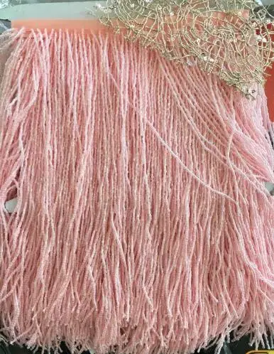 Украшенный розовым бисером с бахромой, кисточками из шнурочков хрустальных бусин струны латинское платье для танцев Одежда макраме обрезки шип край одежды по двору - Цвет: pink