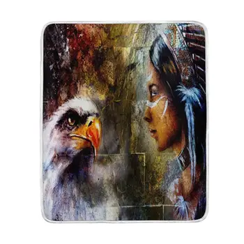 

Patriotic Bald Eagle Indian Woman Blanket Soft Warm Cozy Bed Couch Lightweight Polyester Microfiber Blanket