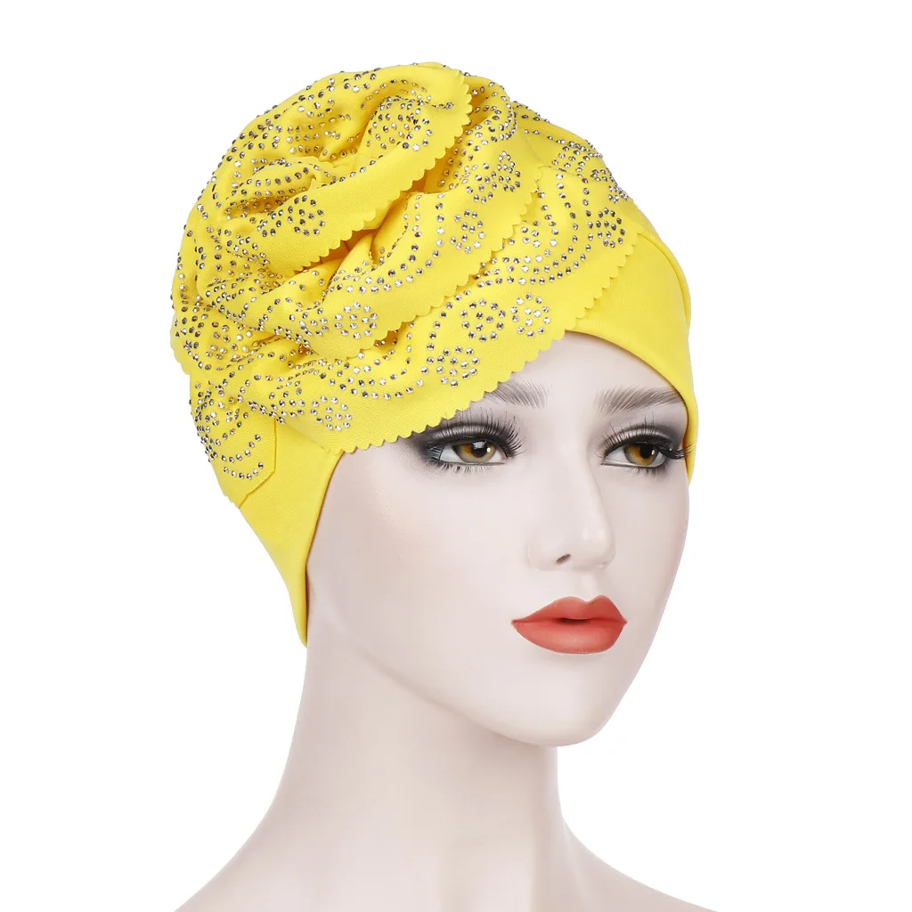 Мусульманская шляпа шапочки шапки Хемо блестящий блеск тюрбан хиджаб бандана; повязка на голову покрытие волос аксессуары для женщин тюрбан элегантный цветок Z7 - Цвет: Yellow