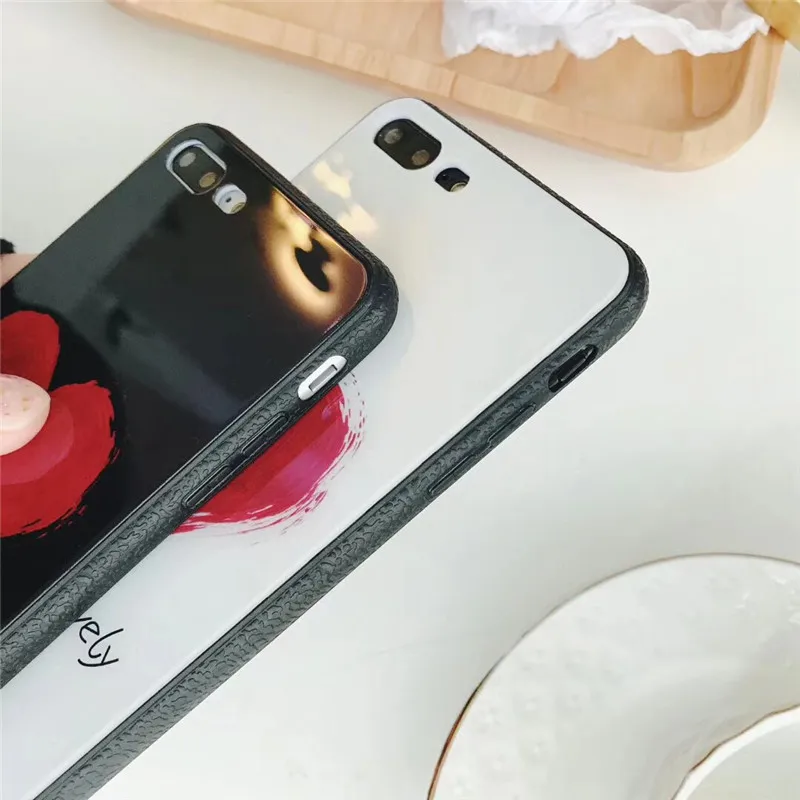 Tfshining Love Heart Tempered Glass Case For iPhone X Cute Bright Light Protective Back Cover Cases For iPhone 6 6s 7 8 Plus bag (9)