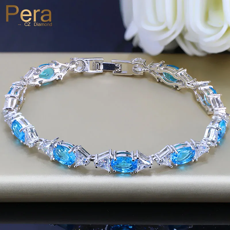 

Pera Elegant American Female Jewelry Light Blue Marquise Cubic Zirconia 925 Sterling Silver Big Charm Bracelets For Ladies B039