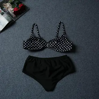 

2018 Swimsuit High Waist Push-up Bikini Plus Size L-6XL Women Swimwear Dot Bathing Suit Padded Bikini Set Retro Sexy Beachwear