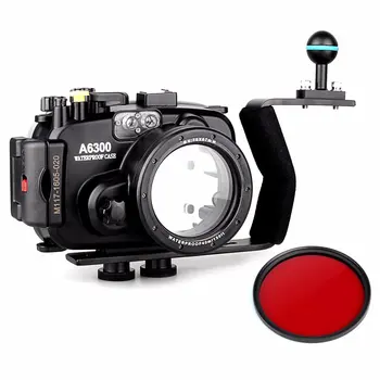 

Meikon 40m/130ft Waterproof Underwater Camera Housing Case for A6300 + 16-50mm Lens + Aluminium Diving handle +67mm Red Filter