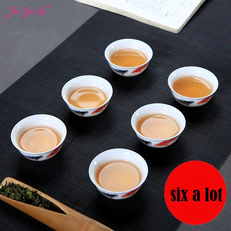 

Jia-gui luo 6pcs China Tea Cup Porcelain Celadon Fish Tea Cup Set Teapot Drinking Pottery Chinese Kung Fu Tea Set Ceramic Cup Ch