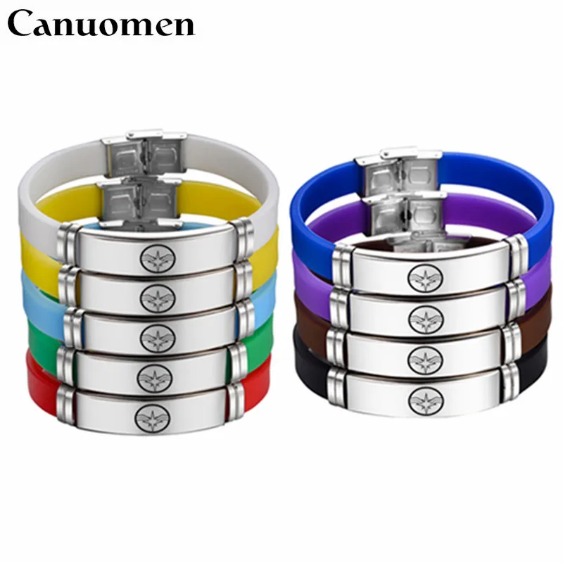 

Canuomen Captain Marvel Bracelet 9 Colors Superhero Logo Stainless Steel Bracelets Gifts for Boys Silicone Bracelet Jewelry