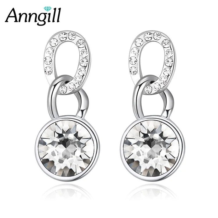 Женские серьги подвески Anngill Серебристые с кристаллами Swarovski модные