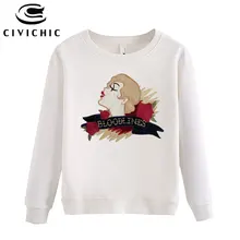 Civichic девушка Вышивка футболка Для женщин Весна патч Топы корректирующие одежда с бархатной осень-зима толстый флисовый пуловер стекаются футболка wlt01