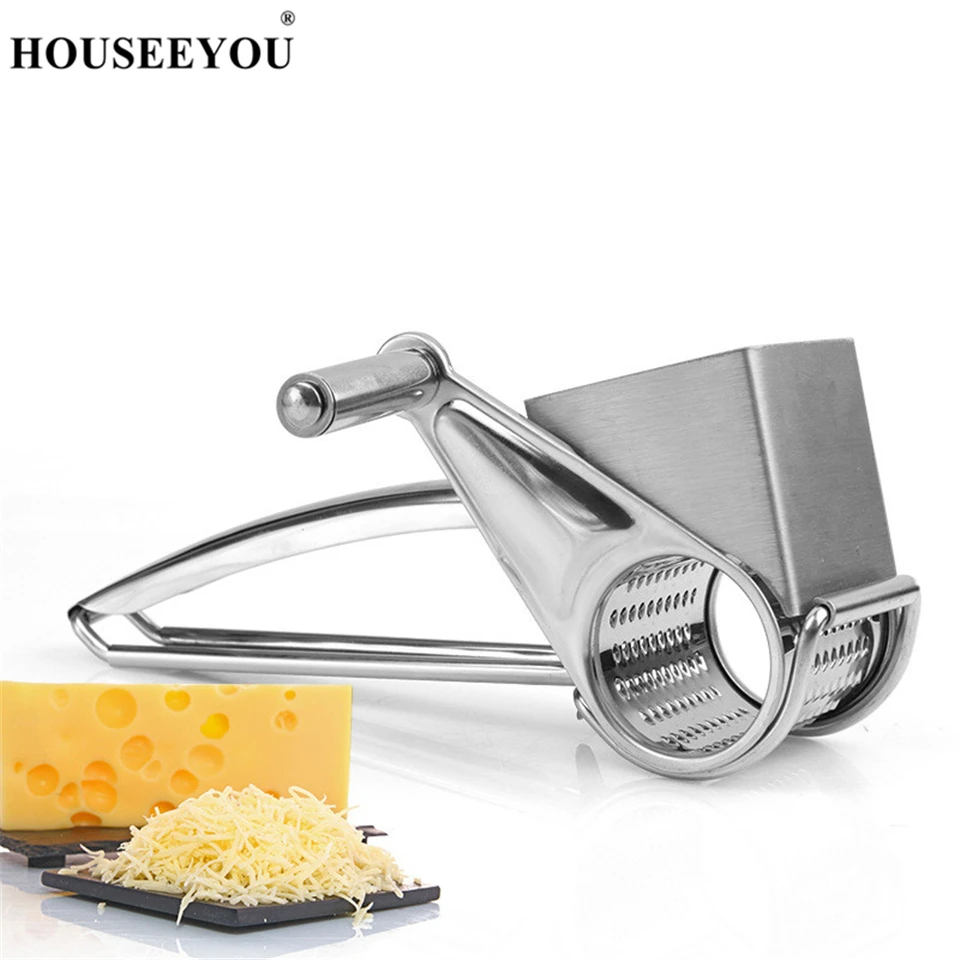 

HOUSEEYOU Rotary Cheese Grater Stainless Steel Drum Hand-Cranked Cheese Tools Mill Slicer Ginger Shredder Kitchen Butter Cutter