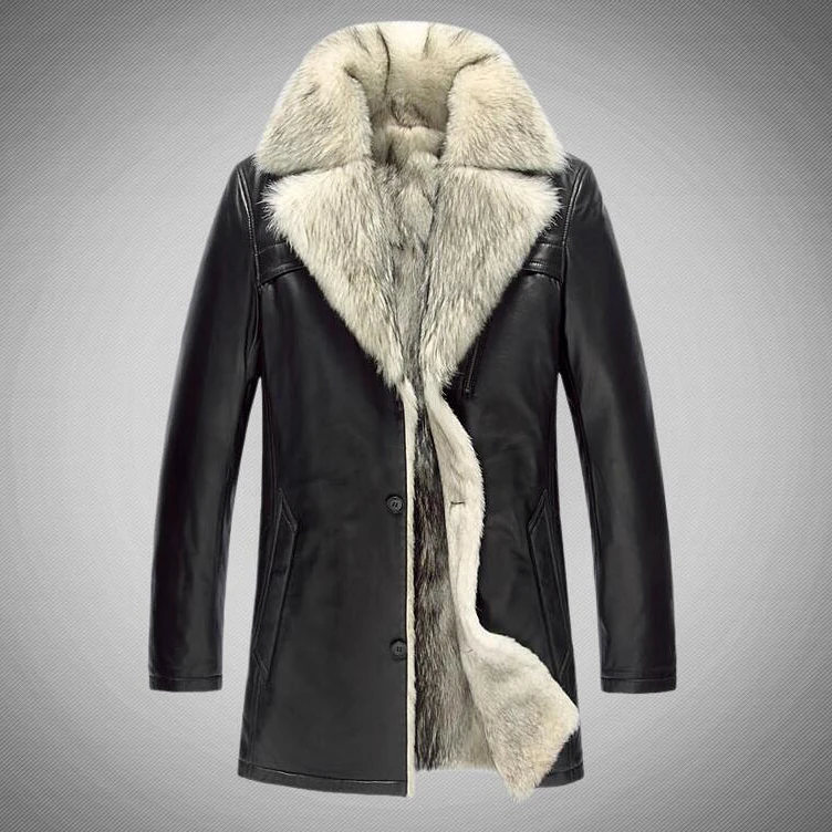 

2017 New Big Fur Men Coats Genuine Natural Leather Sheepskin Warm Snow Motorcycle Coats G0007