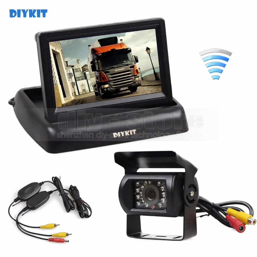 

DIYKIT Wireless 4.3inch Foldable Rear View Monitor Car Monitor Waterproof CCD Reverse Backup IR Night Vision Bus Truck Camera