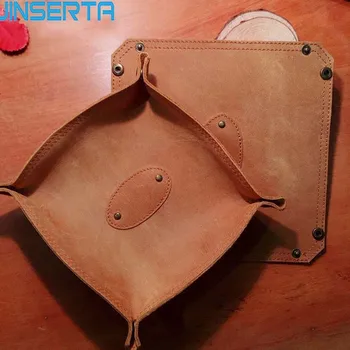 

JINSERTA Genuine Leather Valet Trinket Folding Tray Dice Rolling Tray Jewelry Phone Key Wallet Coin Sundries Storage Box