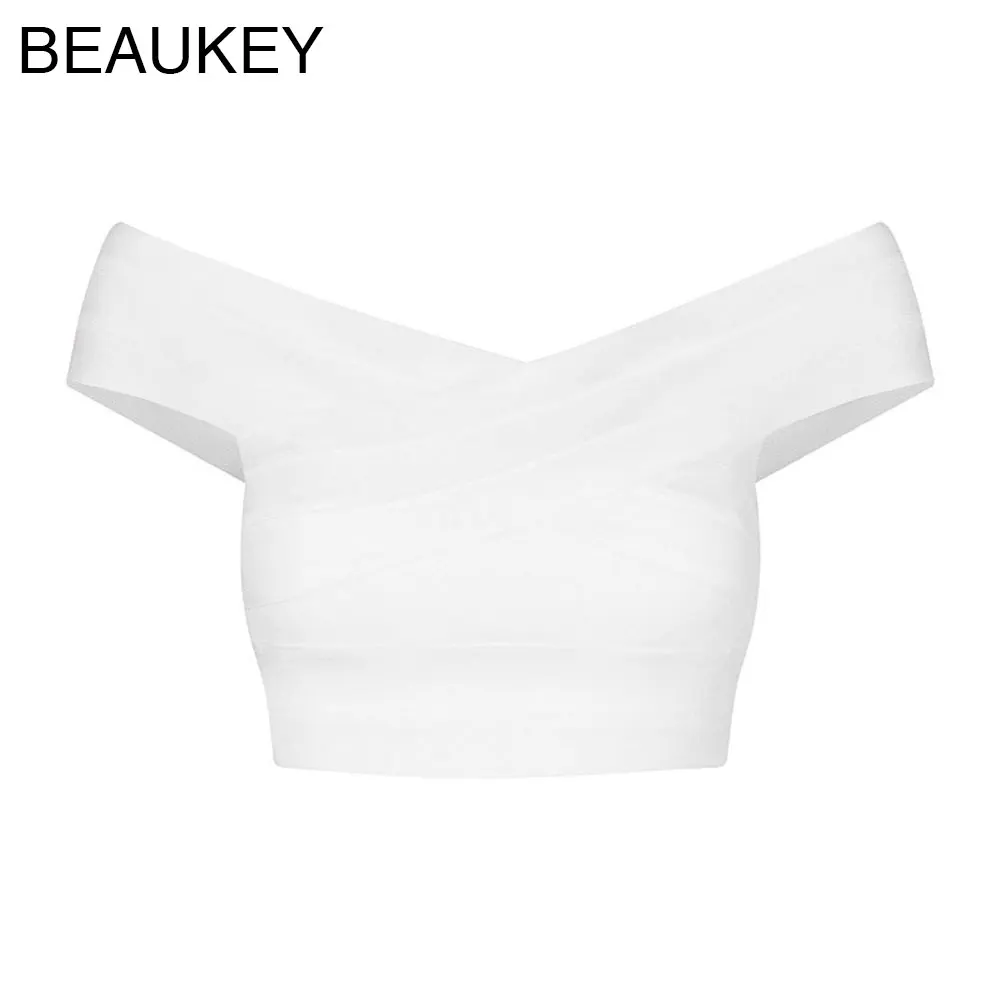 

White Off Shoulder 2016 Tight Short Women's Sexy Bandage Crop Top