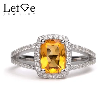 

Leige Jewelry Rings Citrine Silver 925 Fine Jewelry for Women Natural Yellow Crystal Gemstone Engagement Anniversary Rings