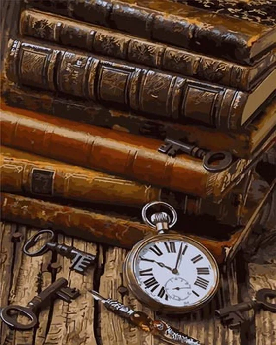 

UnFrame picture oil painting by numbers wall decor diy painting on canvas for home decor 4050 watch and book