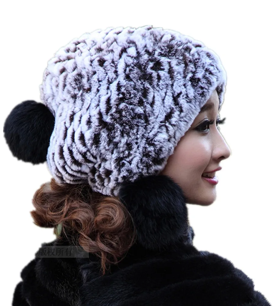 ФОТО H748- colorful Autumn winter women's natural  rex rabbit  beanie with pompom. sweet warm ear protector hat with fur