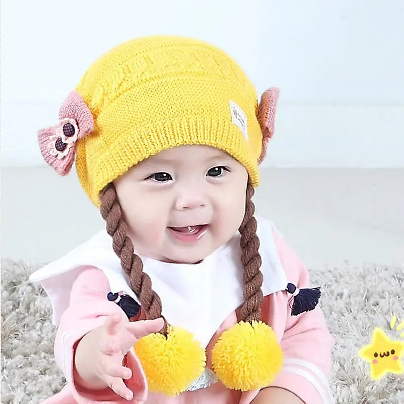 Buy Cute Baby Wig Hats Bow knot Children s Knitted Braids Hat For 3 to