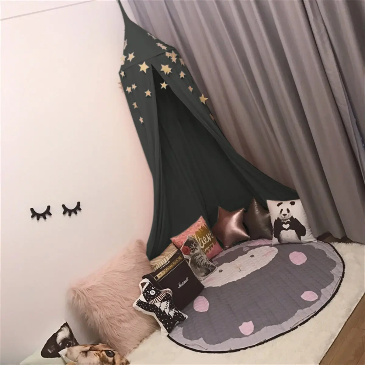 Dark Green Cotton Mosquito Net Baby Kids Reading Play Tents Canopy Bed Netting Valance Home Outdoor Camping Textiles Curtains