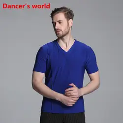 2017 Короткие рукава V воротник мужские рубашки Латинской танца топ бального латинских танцев этап одежда для мужчин Бальные Одежда
