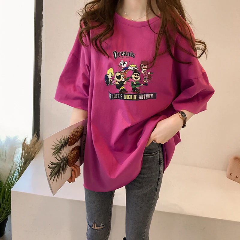 Корейская футболка Ulzzang с мультипликационным принтом новые летние футболки