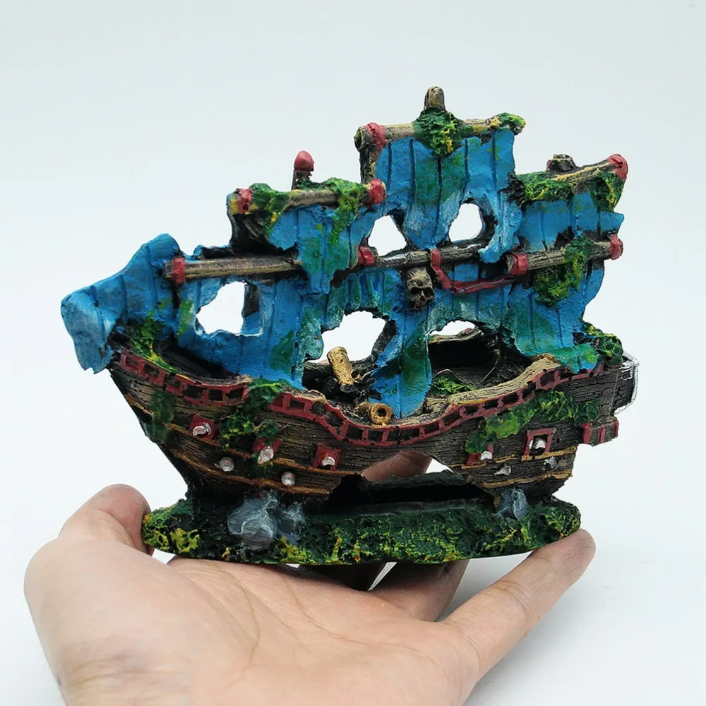 1pcs Resin Pirate Ship Aquarium Decorations Fish Tank Landscape