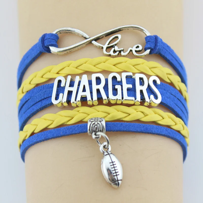 

Infinity Love Chargers Football Team Bracelet Bangles Handmade Leather Braid Charm Bracelet Custom any Themes