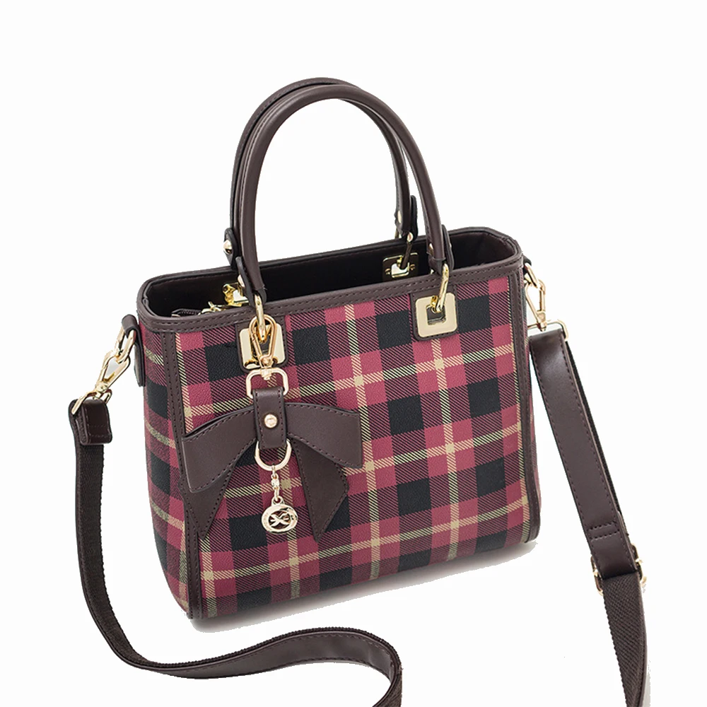 Plaid pattern Luxury 100% Real Leather Women Designer Handbags Brand Cowhide Women Shoulder ...