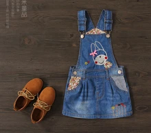 Nouvelle Arrivée 2016 Printemps Été Bébé Filles Denim Robe Filles Jarretelles Denim Robe Enfants Mignon Lapin-broderie Robe